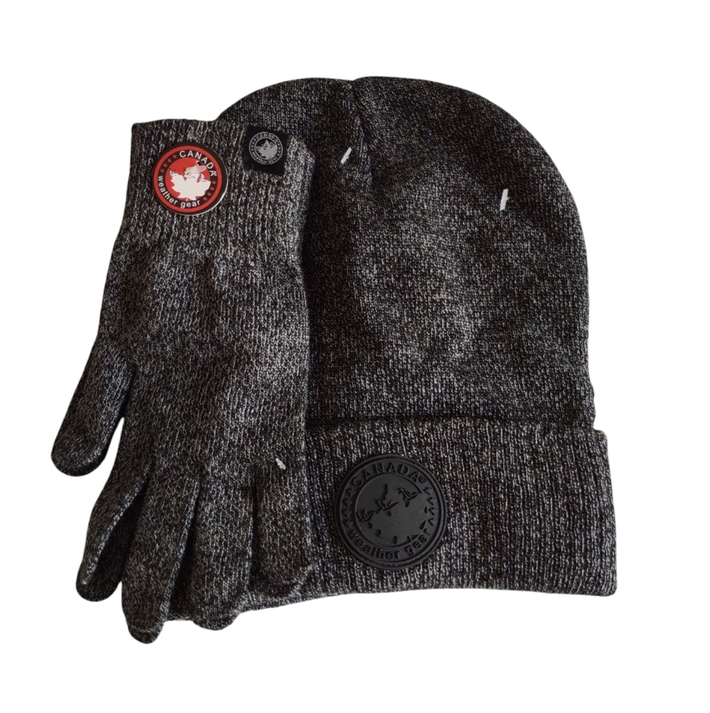 Canada Weather Gear Grey Beanie Hat Glove Set